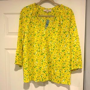 Loft yellow long sleeve floral blouse